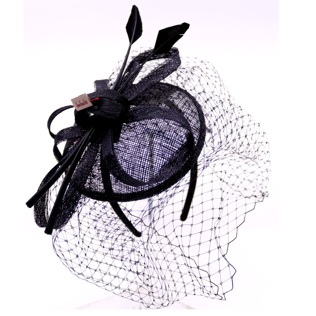 bedacht fascinator valetta sinamay en voile zwart