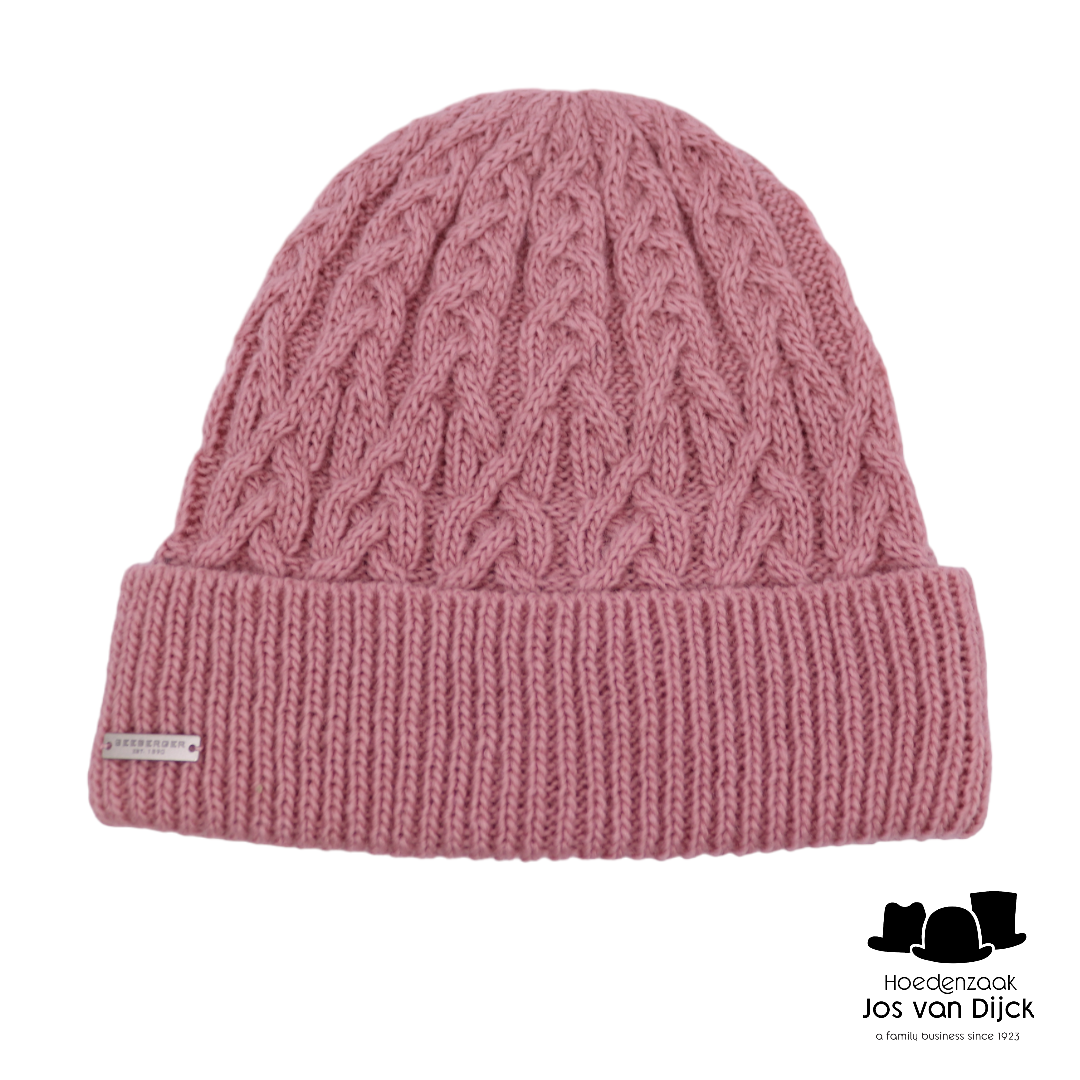 seeberger muts cable knit met omslag acrylmix rosewood