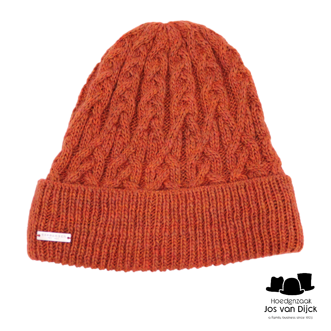 seeberger muts cable knit met omslag acrylmix rust brown