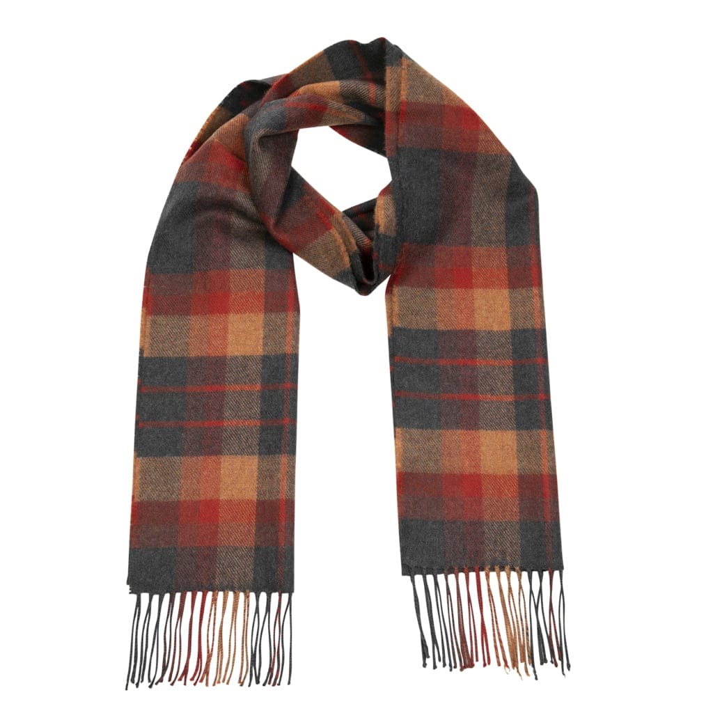 john hanly merino luxury wool scarf orange charcoal plaid