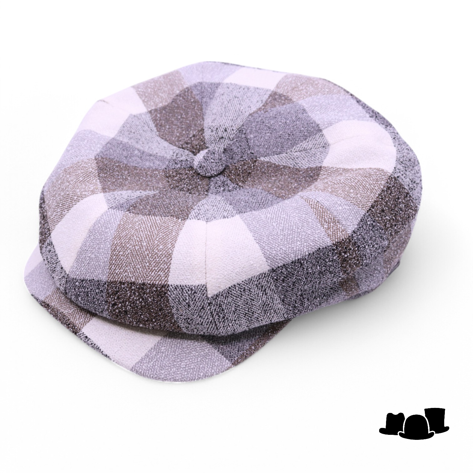 wigens newsboy retro cap katoenmix check bruin wit grijs