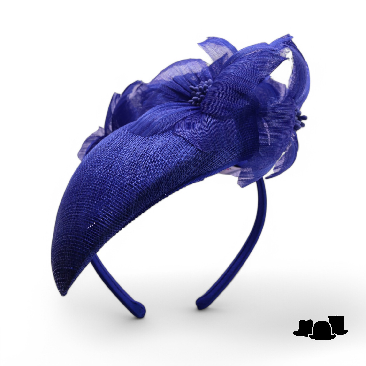 maddox fascinator 168 dopje met bloemen sinamay en buntal cobalt