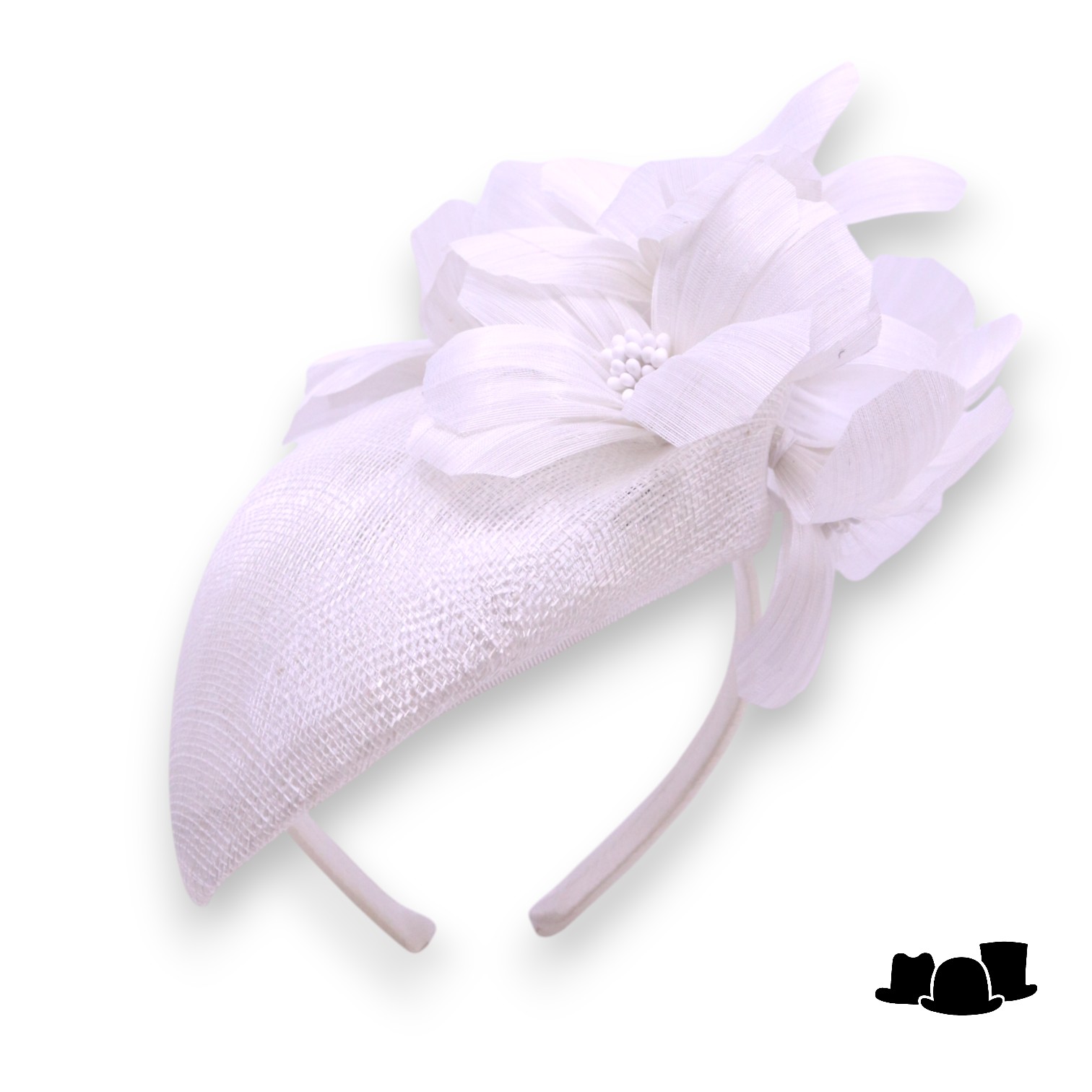 maddox fascinator 168 dopje met bloemen sinamay en buntal white