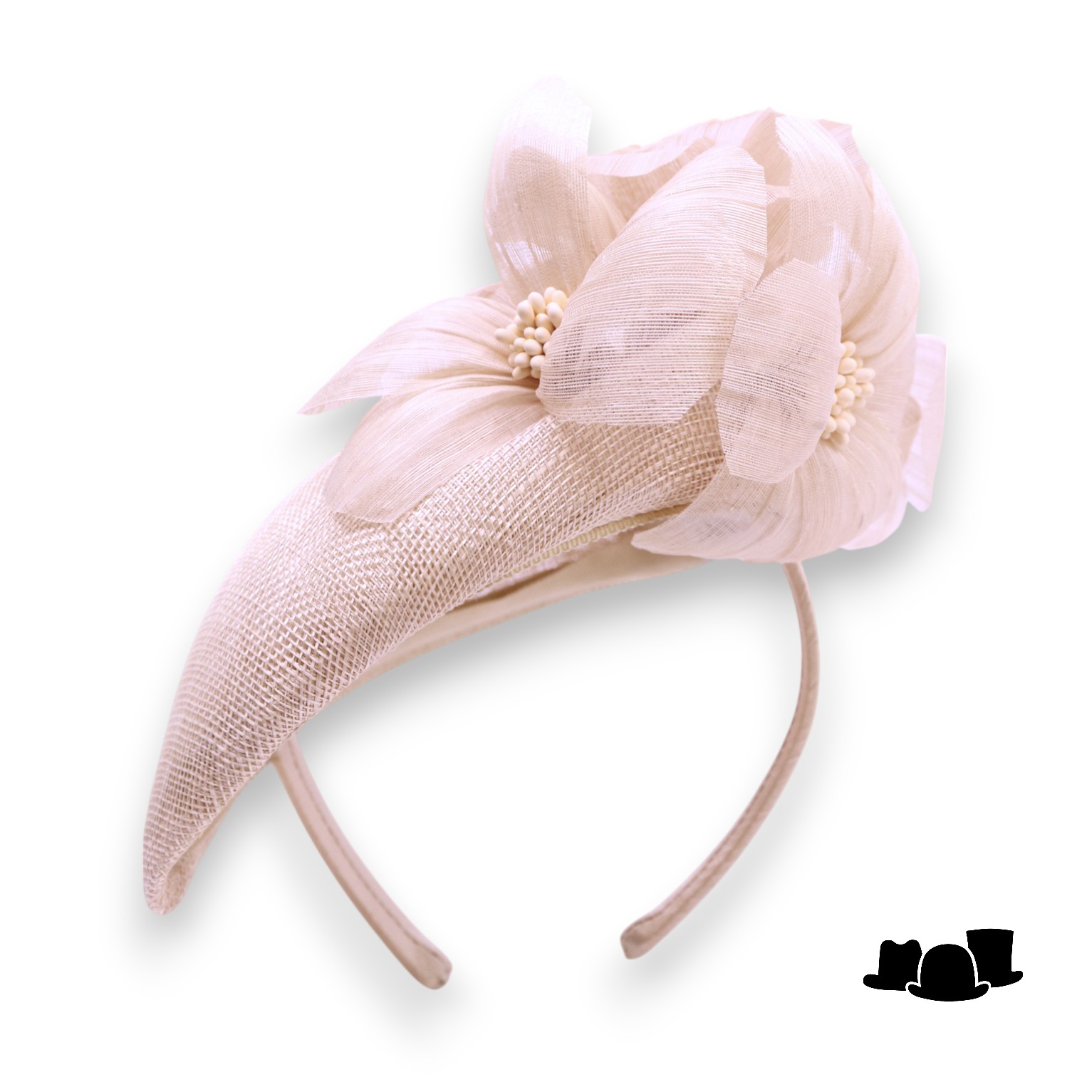 maddox fascinator 168 dopje met bloemen sinamay en buntal champagne