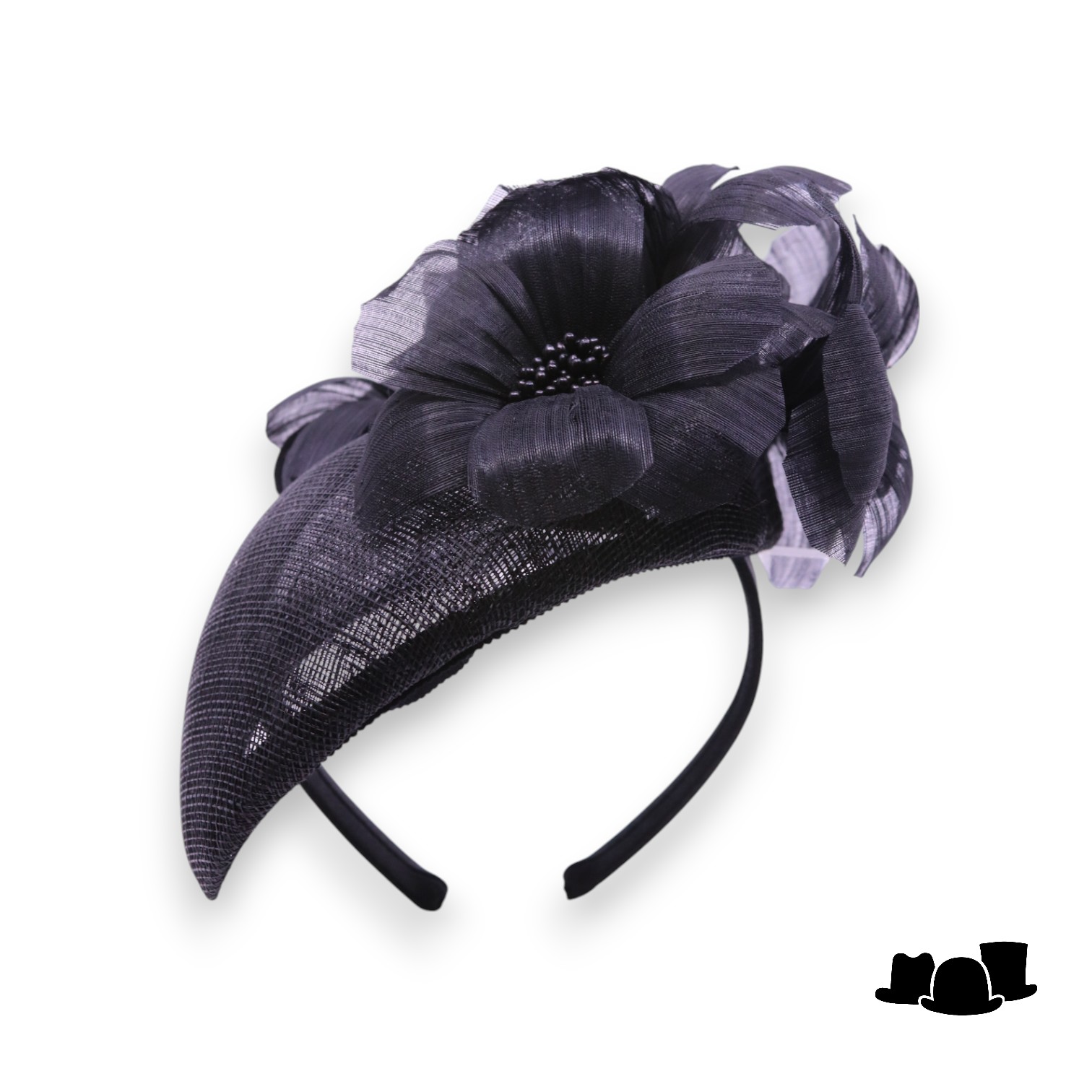 maddox fascinator 168 dopje met bloemen sinamay en buntal black