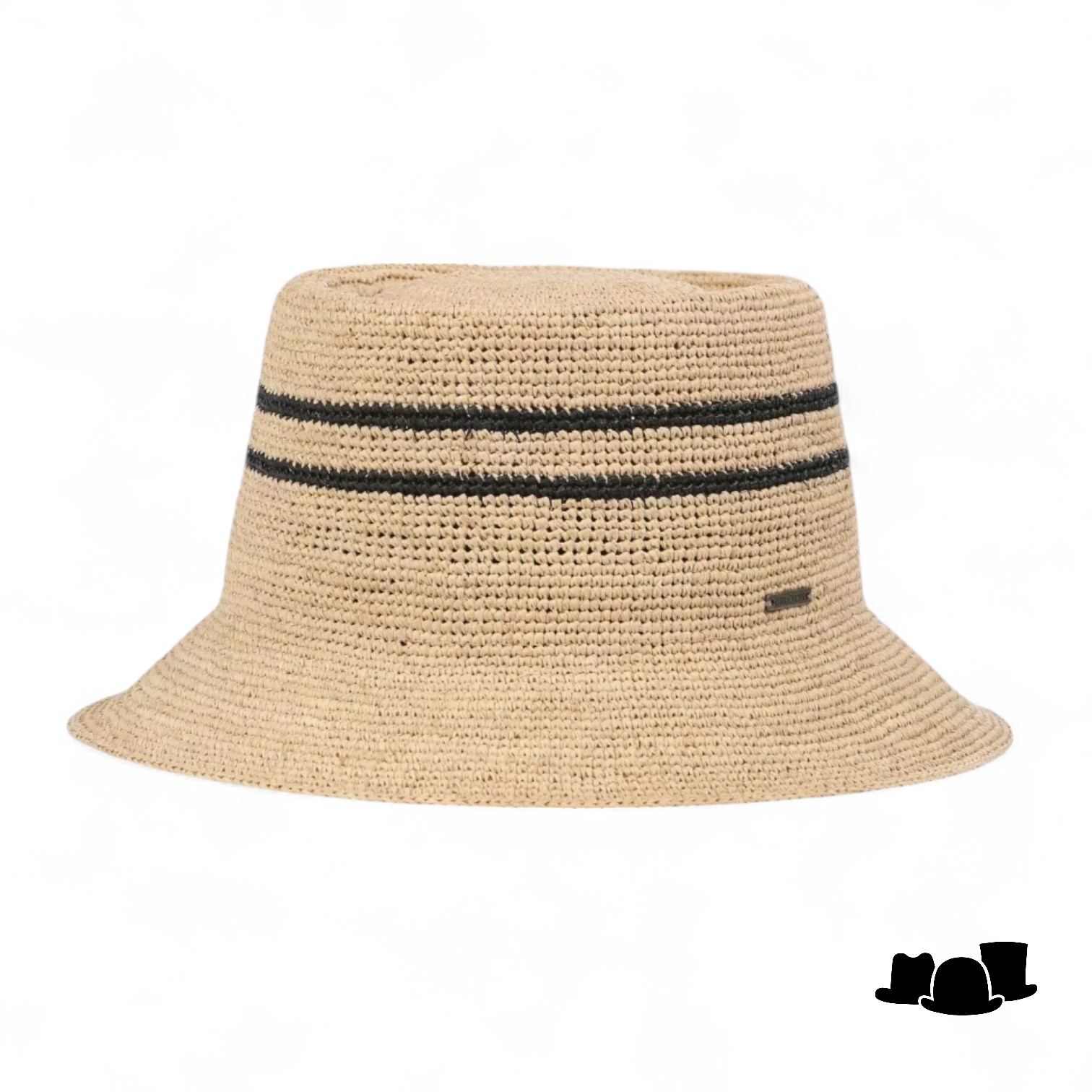 brixton bucket hat ellee raffia crochet natural and black
