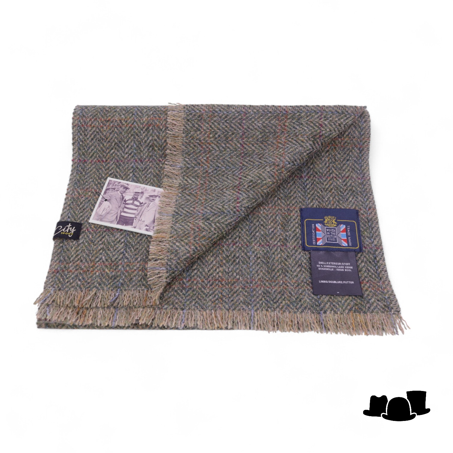 city sport sjaal british tweed visgraat ruit groen