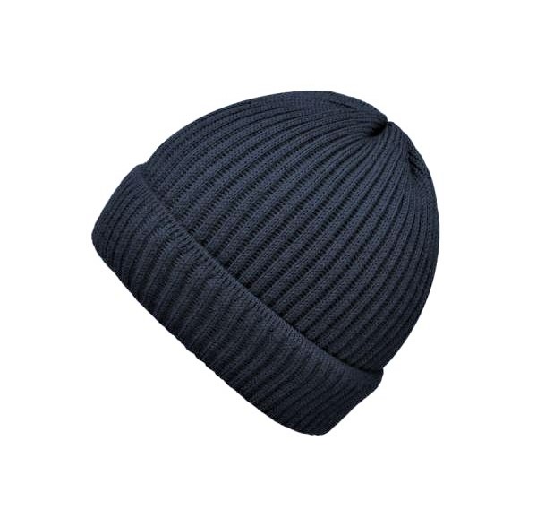 fiebig beanie met omslag merino wol marine