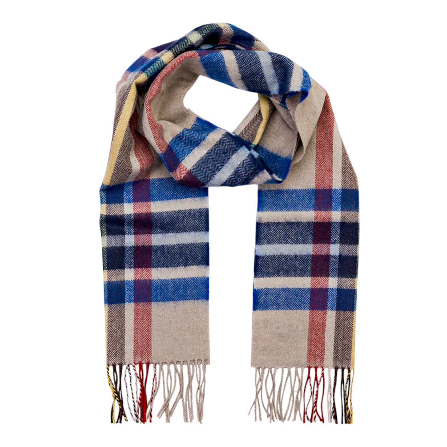 john hanly merino luxury wool scarf blue brown rust stone check