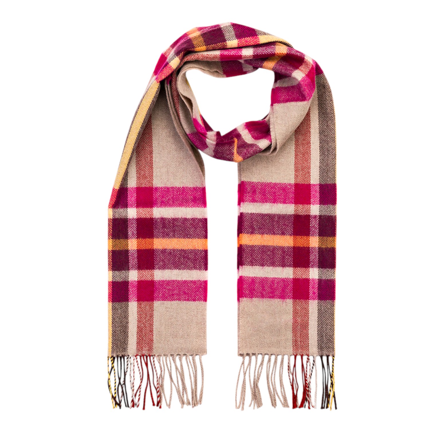 john hanly merino luxury wool scarf pink wine orange stone check 
