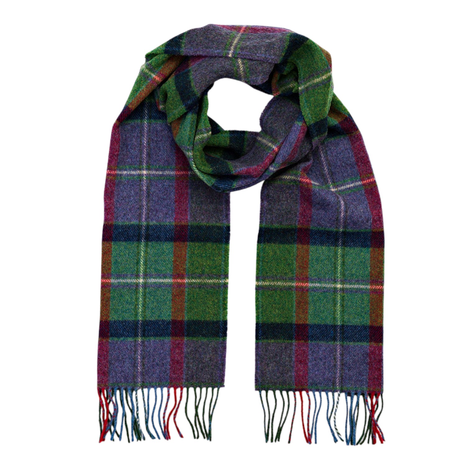 john hanly irish wool scarf long purple green navy check
