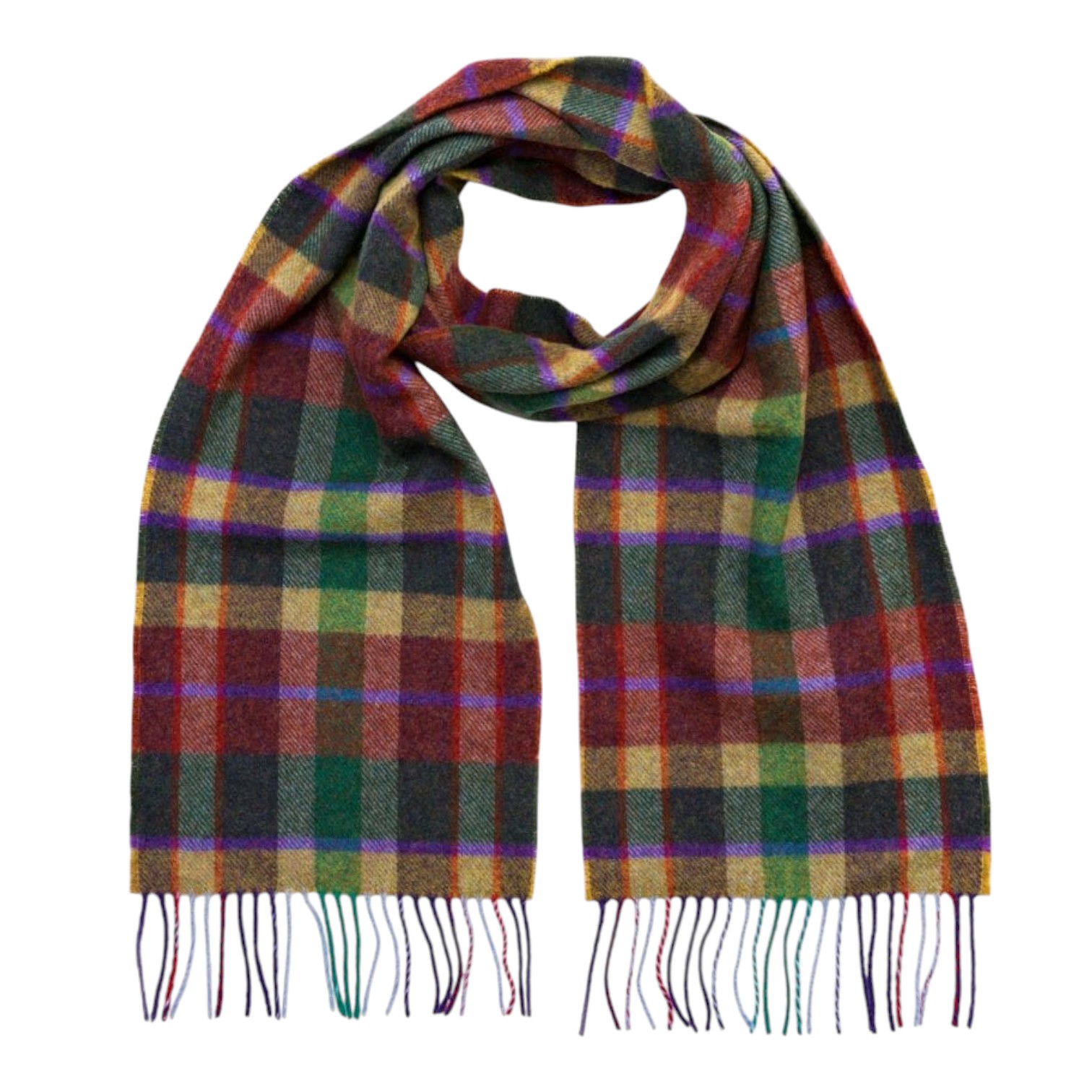 john hanly irish wool scarf long mustard green rust check