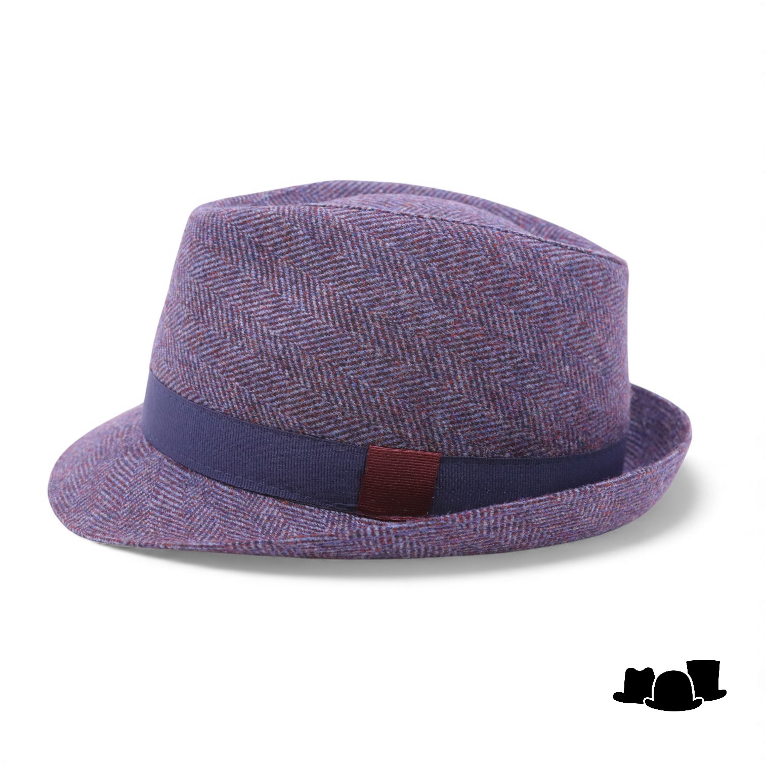 jos van dijck trilby tweed visgraat blauw en bordeaux