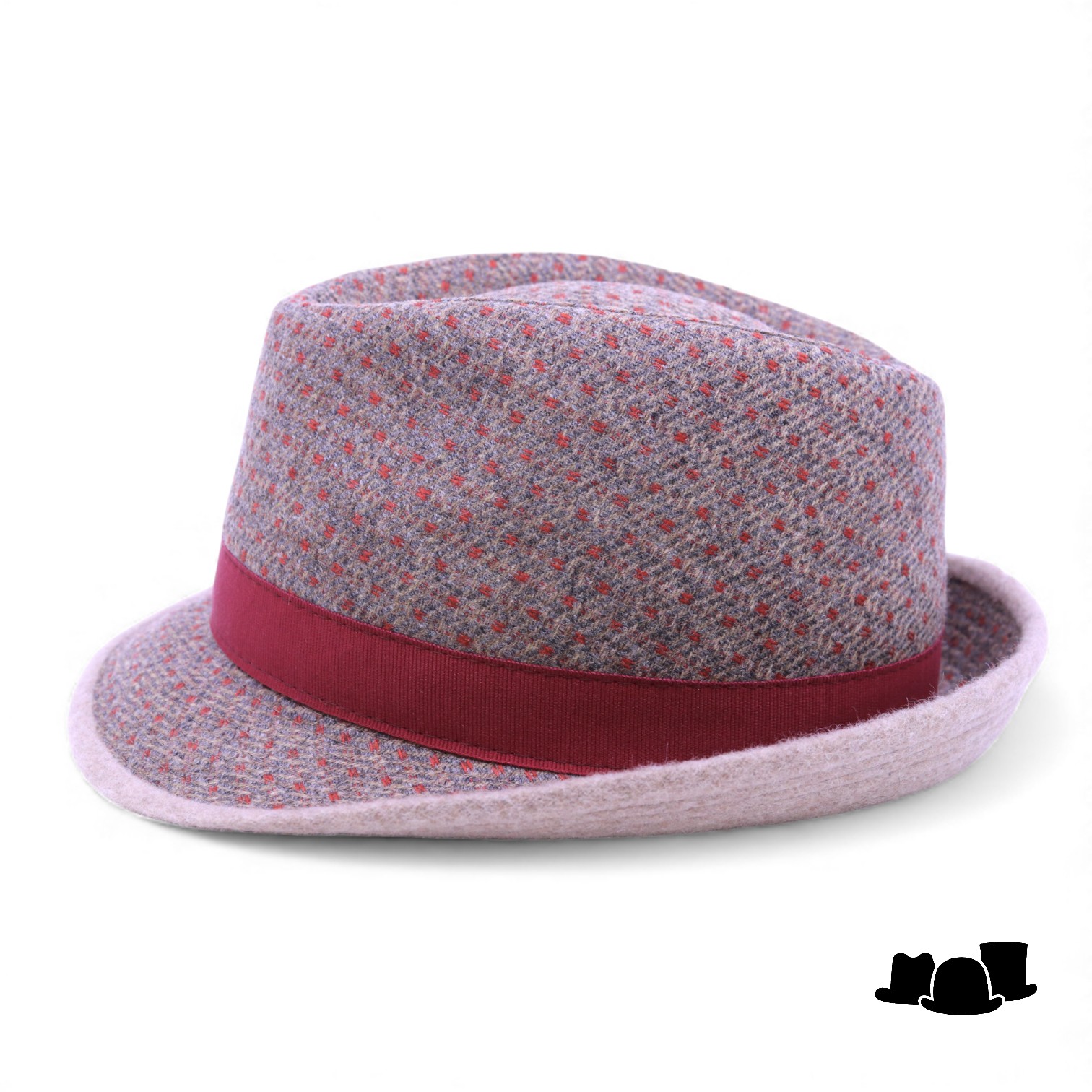 jos van dijck trilby tweed dessin grijsblauw en rood