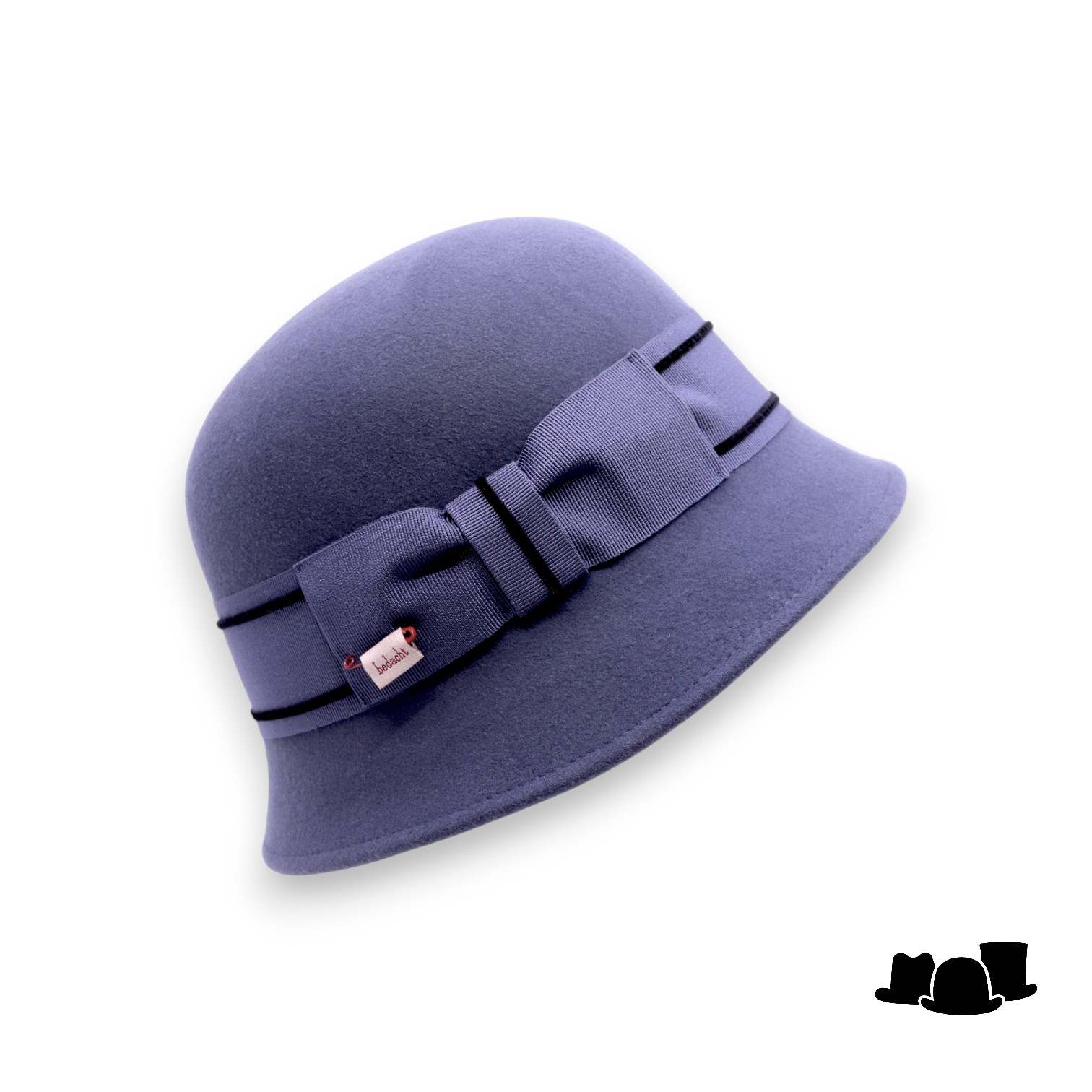 bedacht pot hoed lint met strik damrod staalblauw