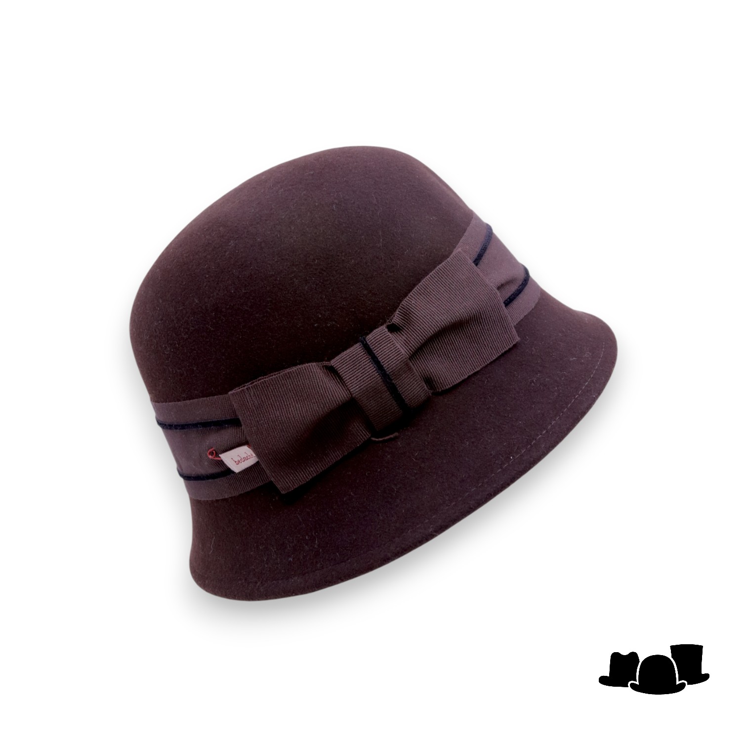 bedacht pot hoed lint met strik damrod bruin