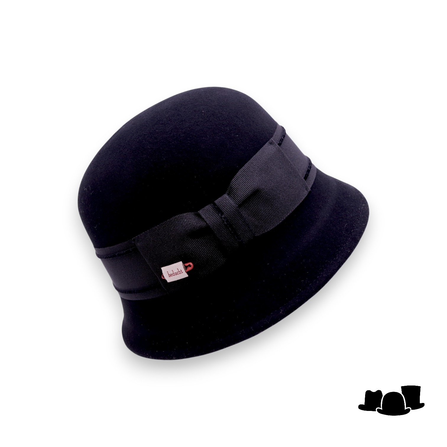 bedacht pot hoed lint met strik damrod zwart