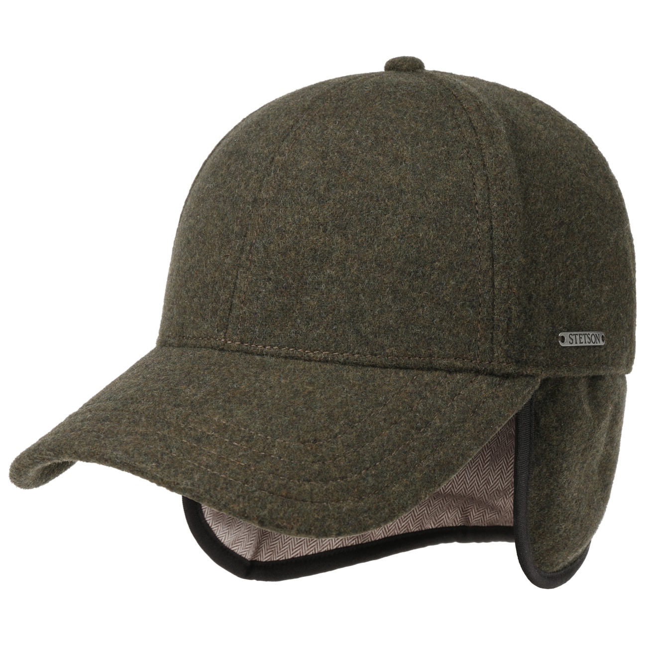 stetson baseball cap met oorklep vaby wol cashmere mix groen