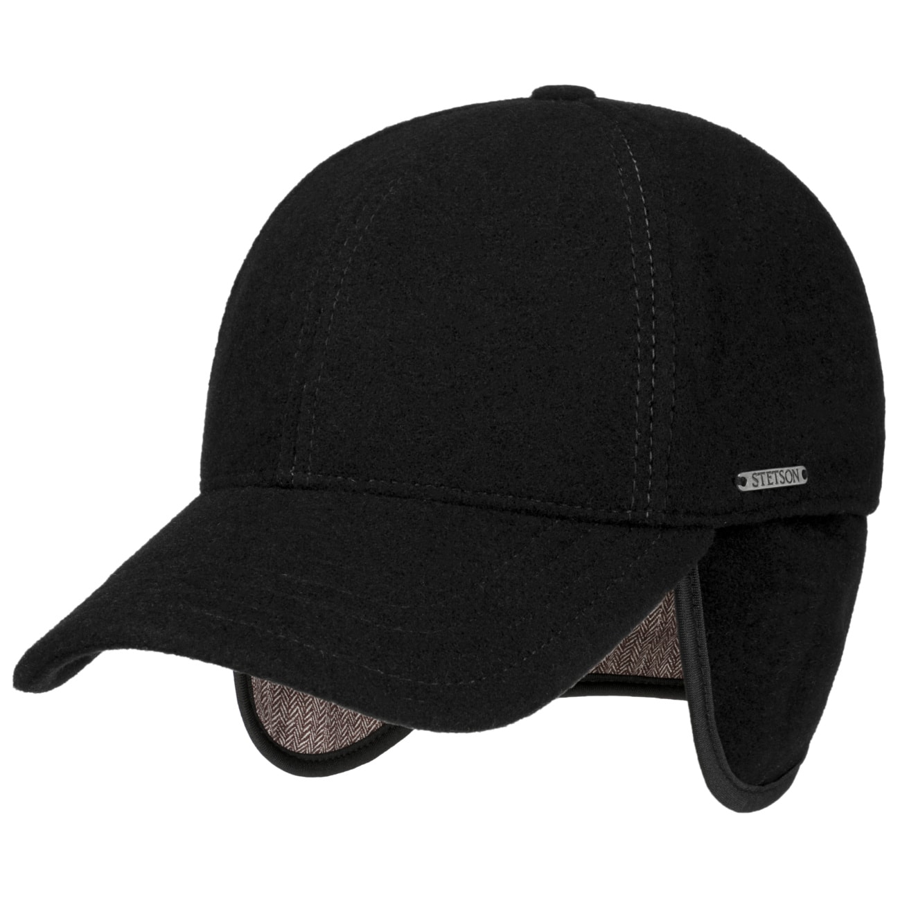 stetson baseball cap met oorklep vaby wol cashmere mix zwart