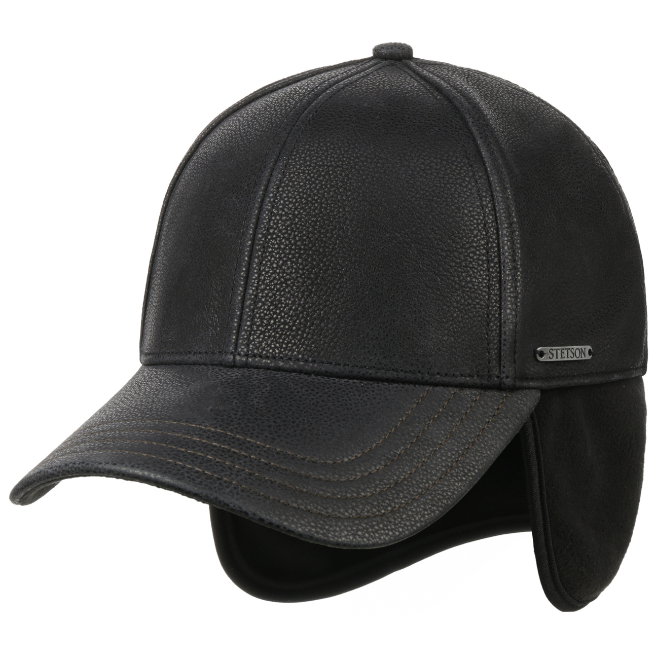 stetson baseball cap met oorklep cowhide leather black