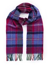 irish wool scarf long raspberry red lavender purple check