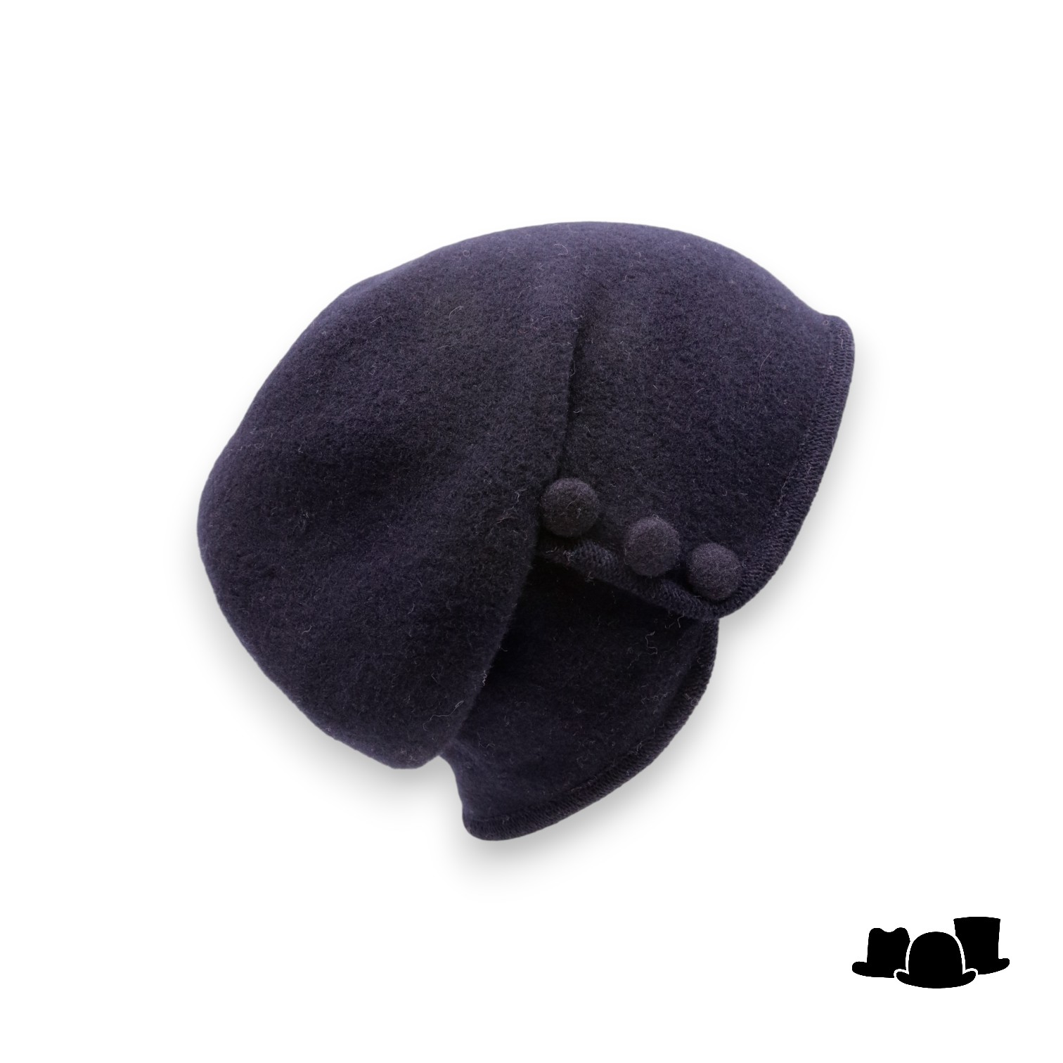 seeberger cloche muts softvilt boiled wool knoopjes black