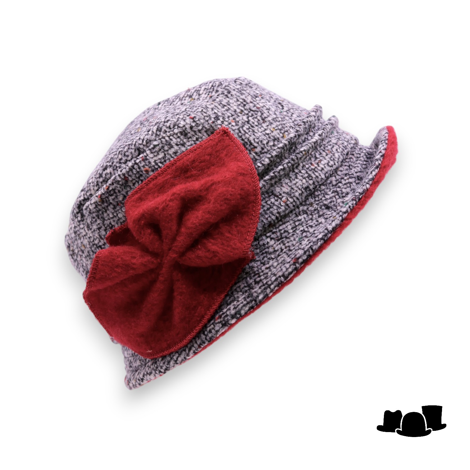 panizza cloche met strik babi wol grijs en rood