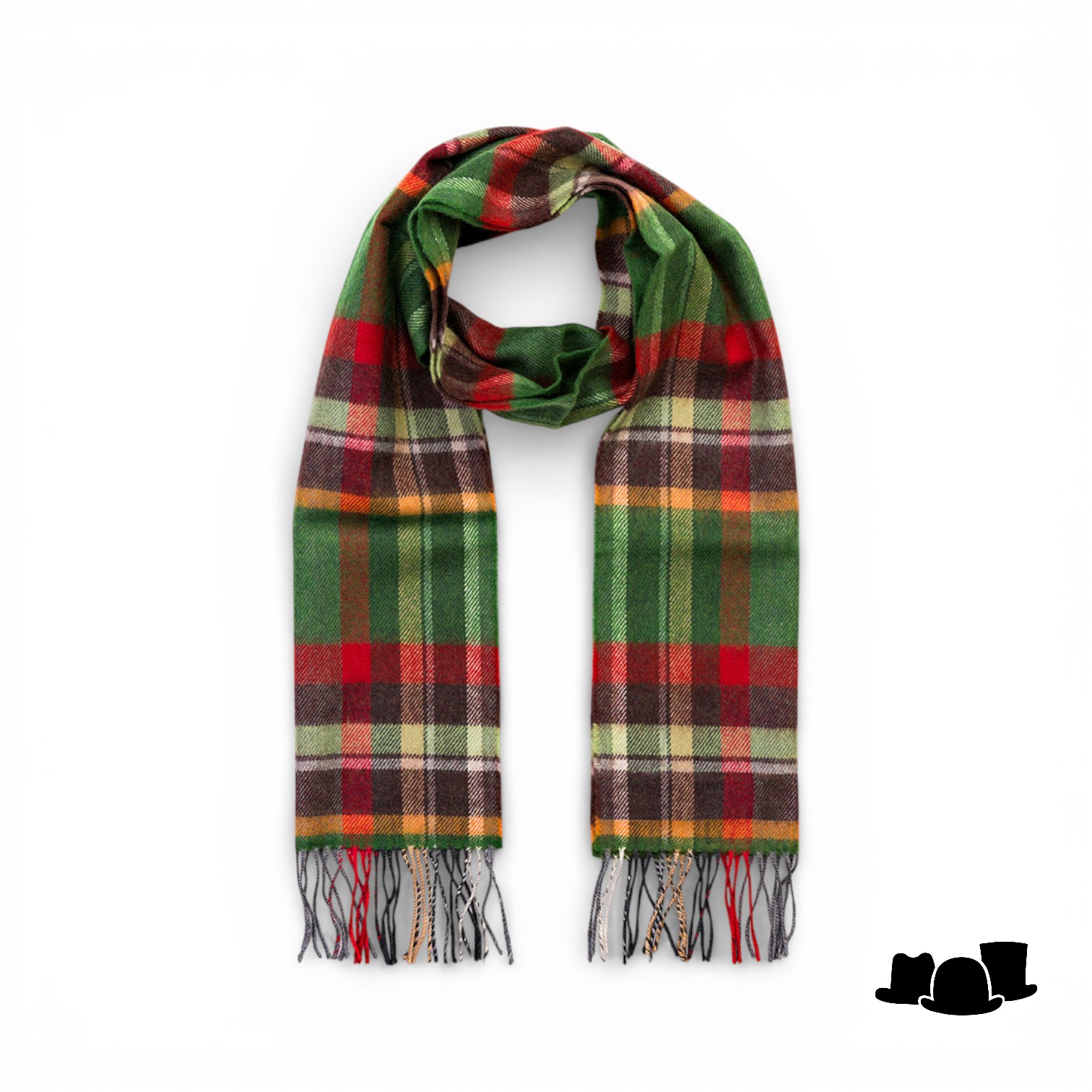 john hanly merino luxury wool scarf green rust orange brown check