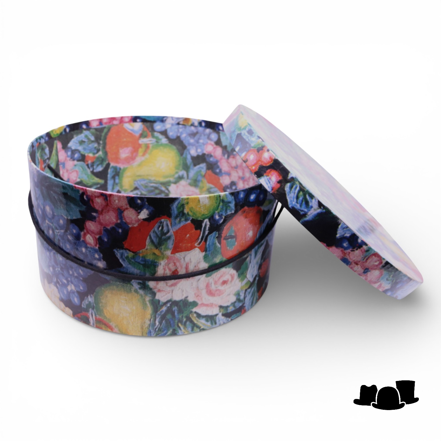 vintage hoedendoos 28 cm met fruit and flowers