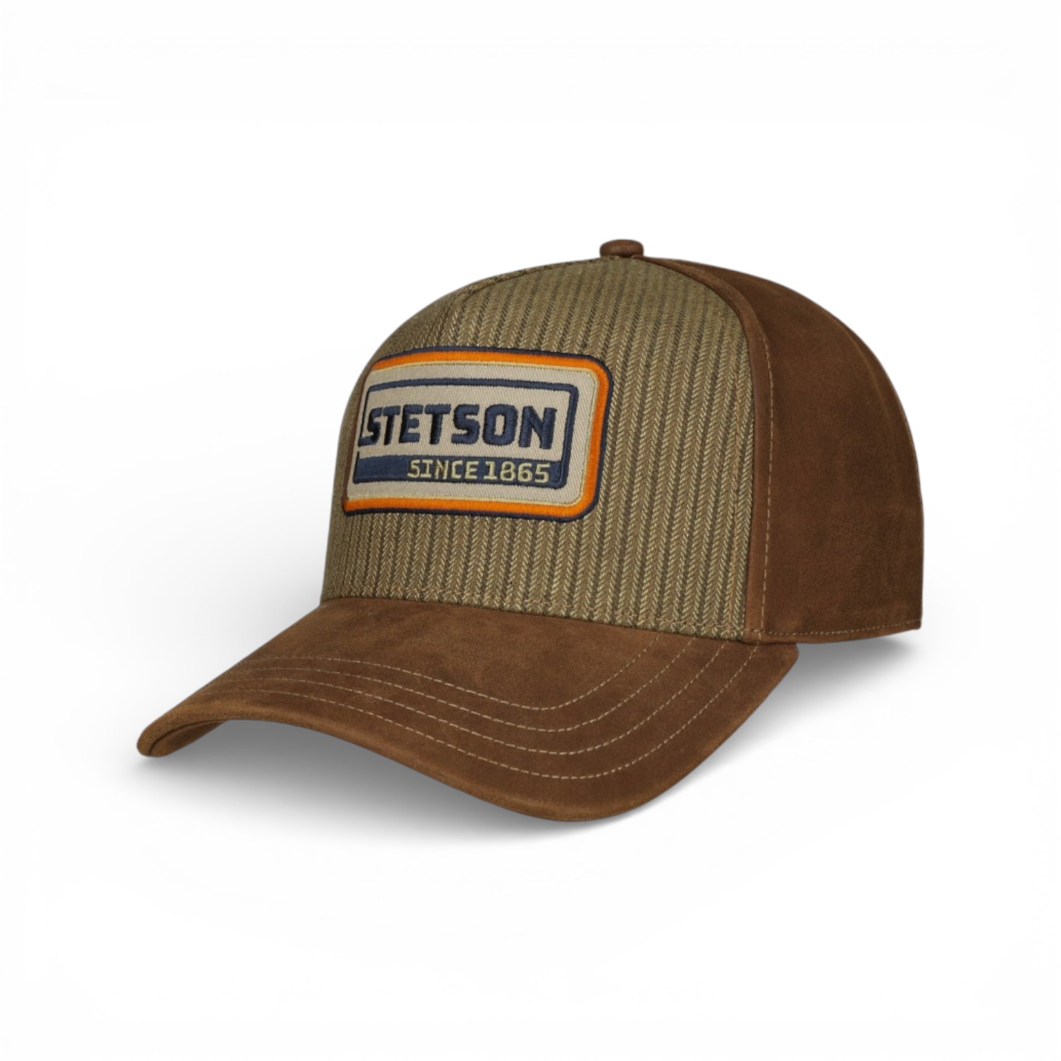 stetson trucker cap cotton linnen and leather stripe