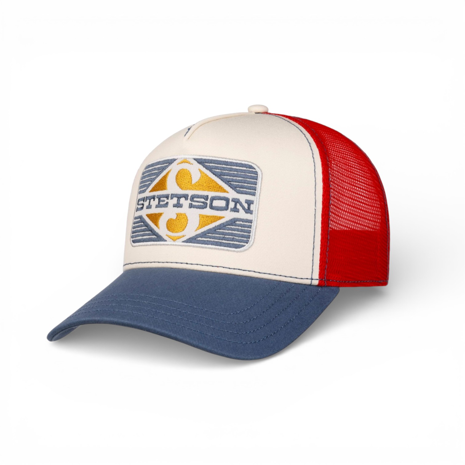stetson trucker cap rhombus red and blue
