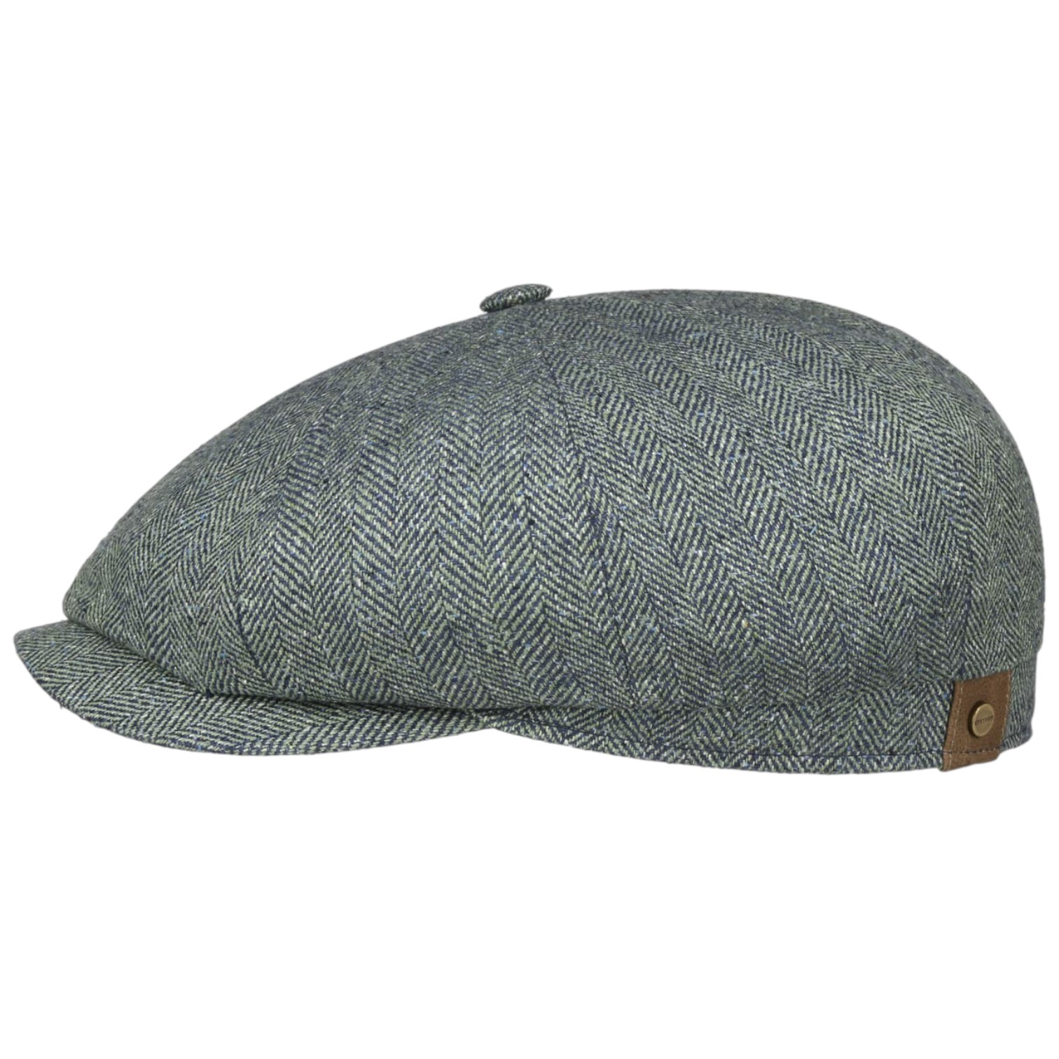 stetson hatteras newsboy cap silk visgraat blauwgroen 