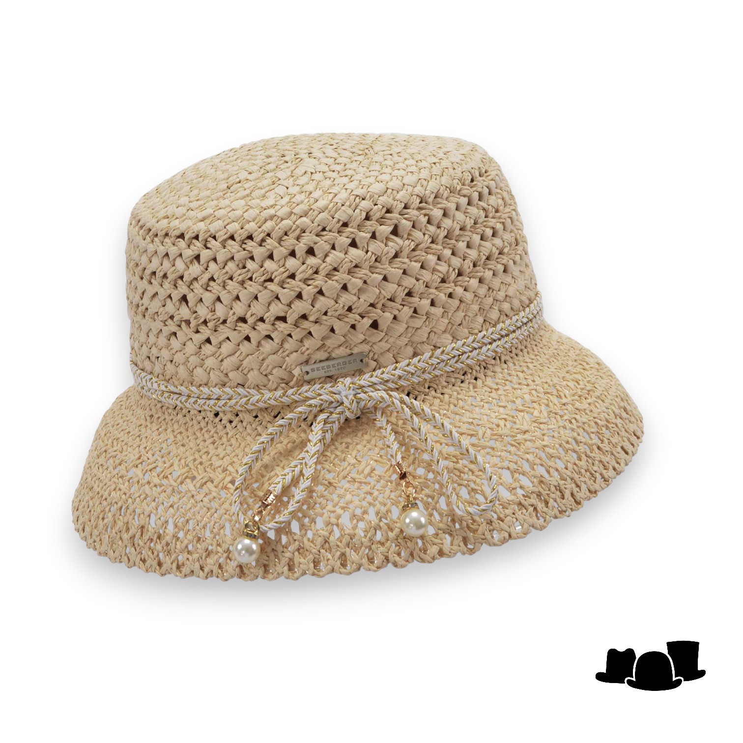 seeberger cloche woven papierstro pareltjes naturel