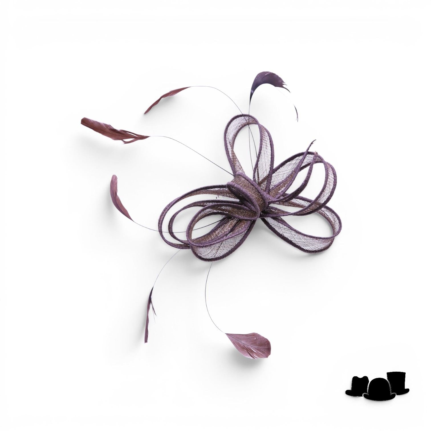 eigen atelier bespoke haarversiering ronda sinamay veren dark taupe