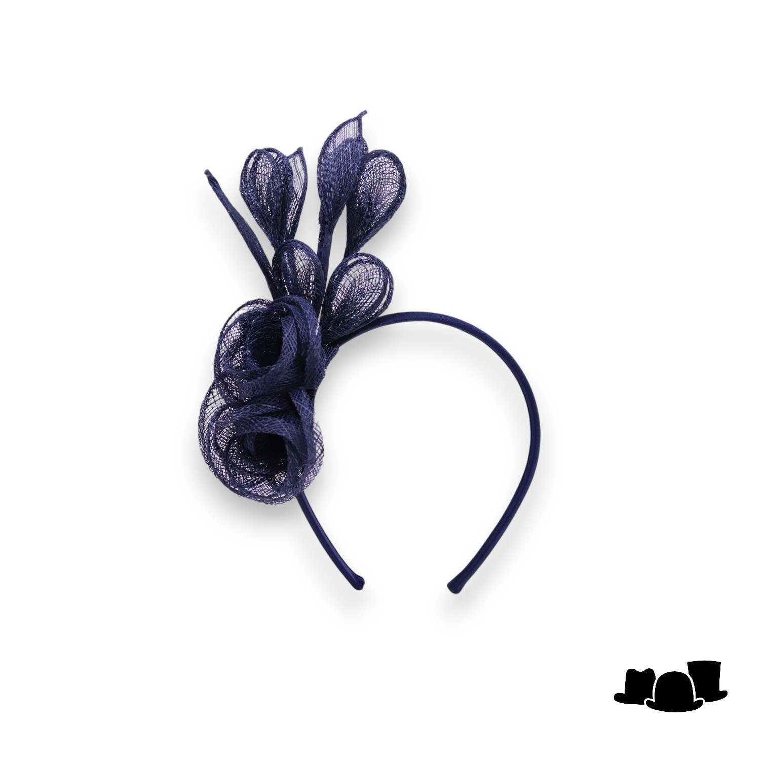 seeberger haarversiering diadeem eva sinamay bloemen inktblauw