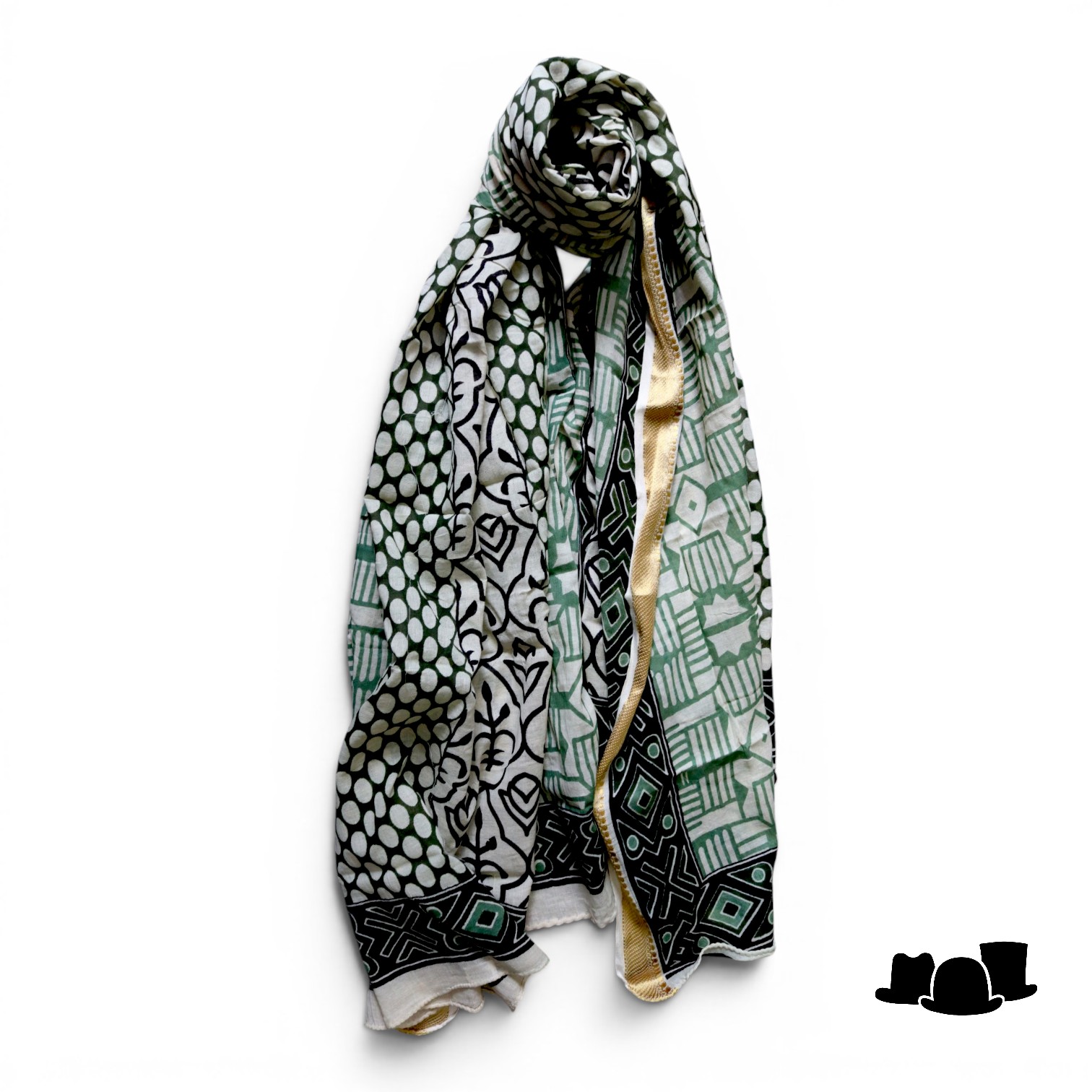 onkar zomer sjaal en pareo jaipur golden green and cream