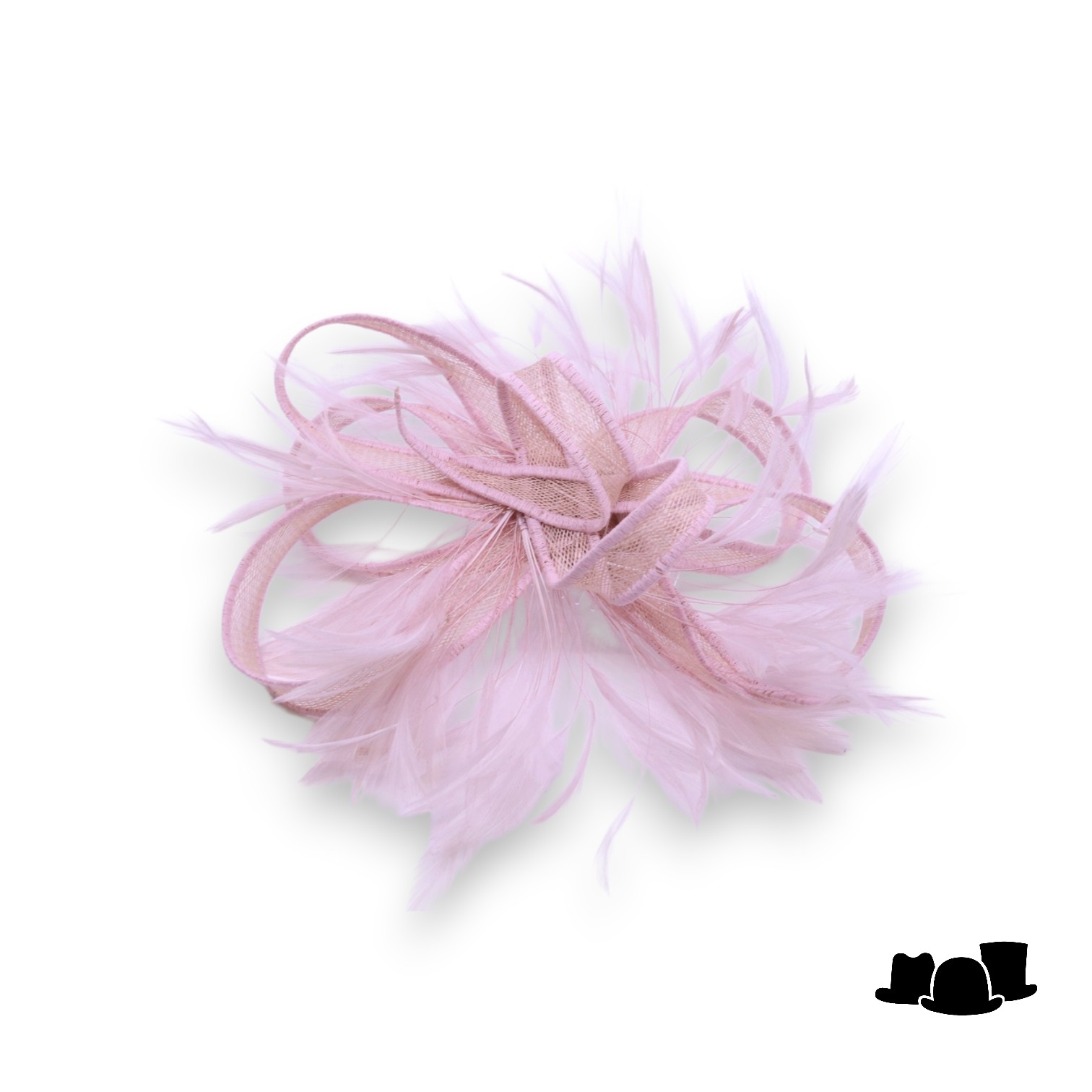 eigen atelier bespoke haarversiering ronda sinamay veren zacht roze