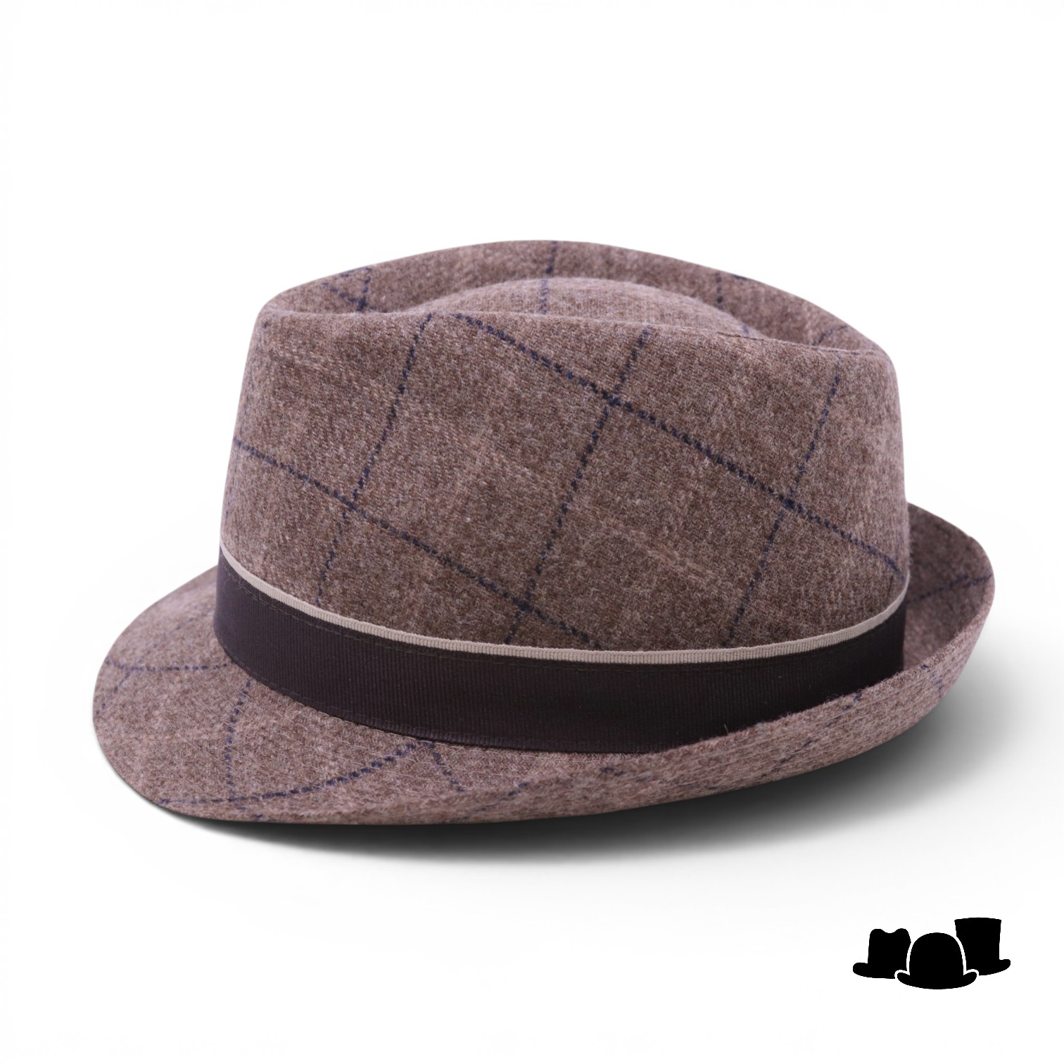 jos van dijck trilby wol ruit taupe en blauw