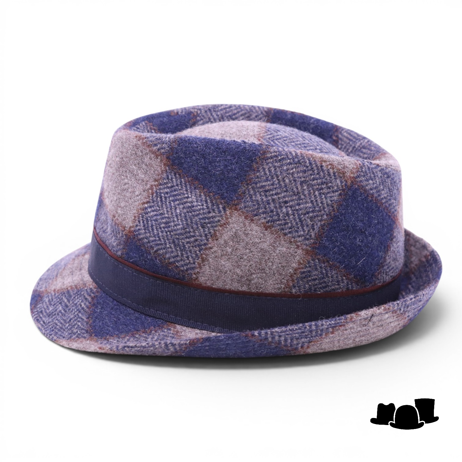 jos van dijck trilby wol tartan blauw grijs en rood