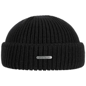 stetson short beanie nashvile merino wool knit black