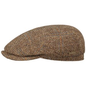 stetson driver cap harris tweed brown beige stripe blue