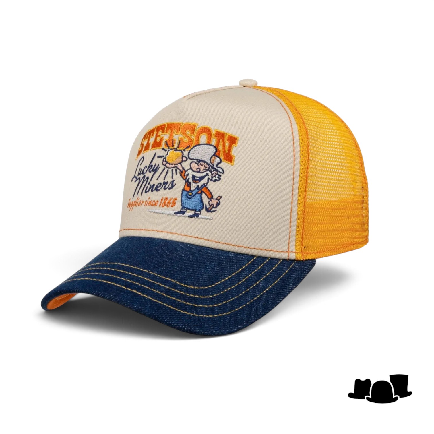 stetson trucker cap lucky miners yellow and blue