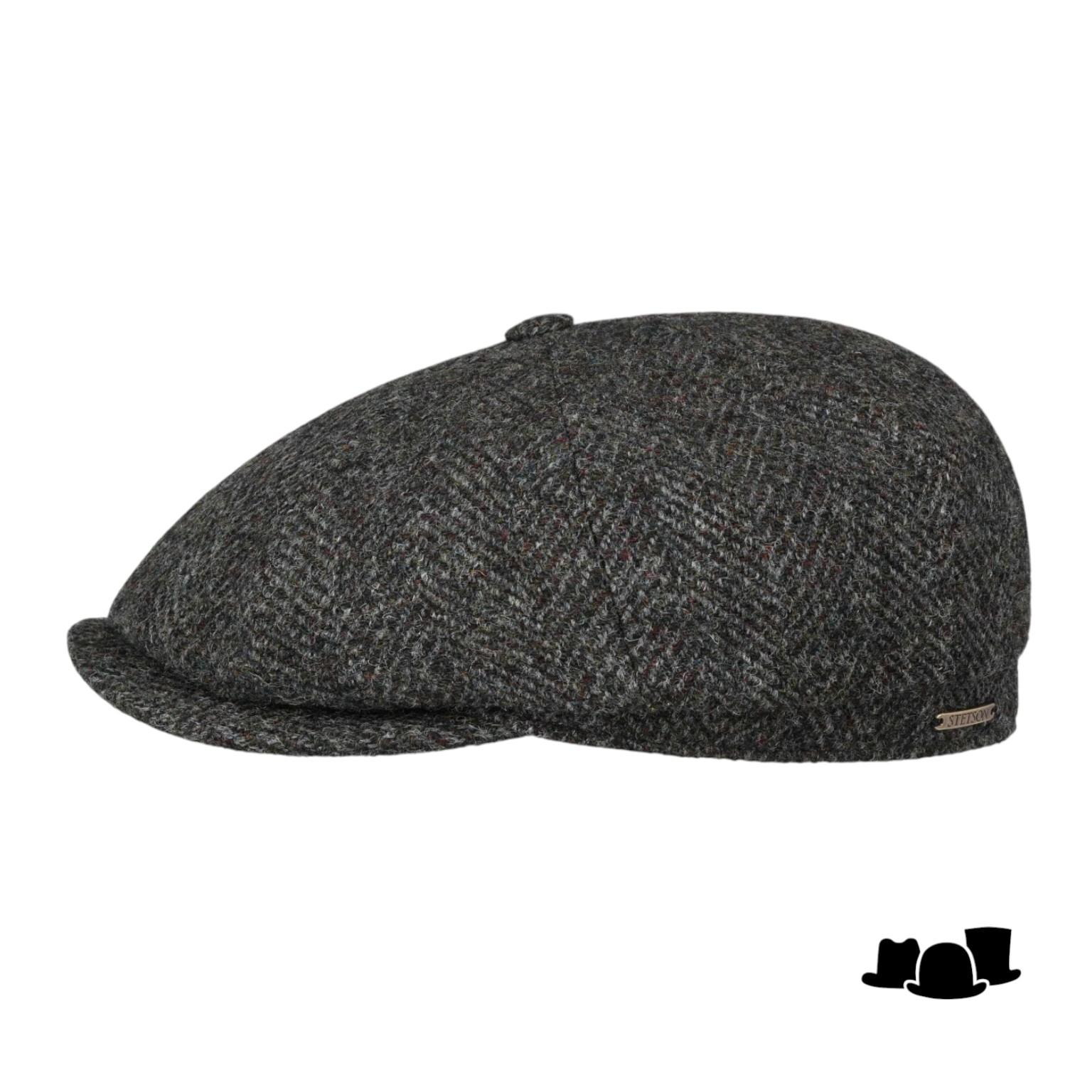 stetson newsboy cap hatteras harris tweed herringbone nutria