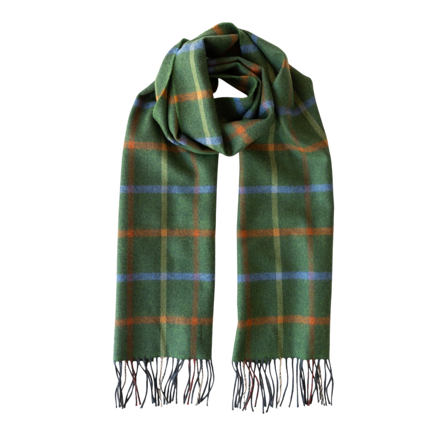 john hanly merino luxury wool scarf green rust orange blue check