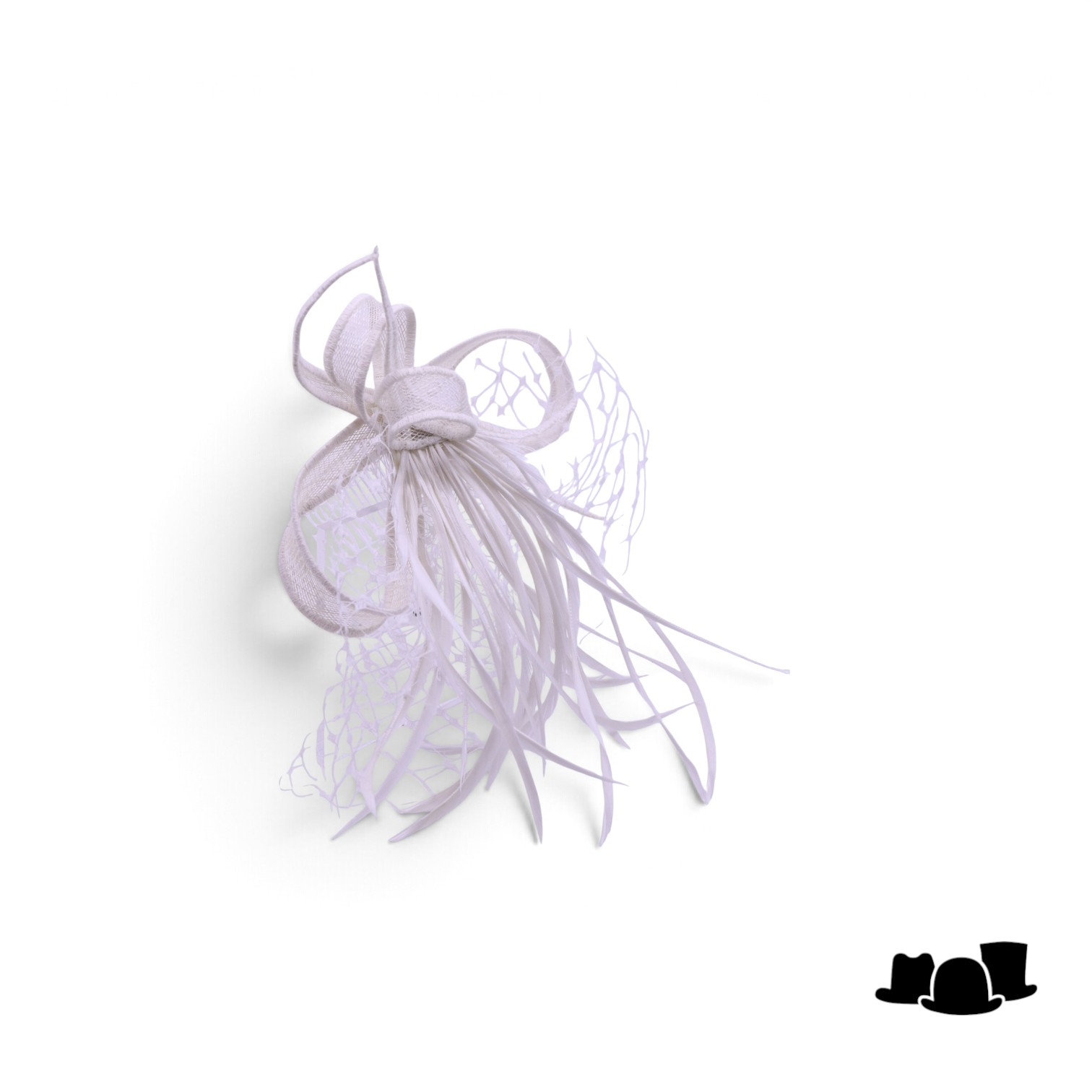 eigen atelier bespoke haarversiering jessica sinamay spike veren voile wit