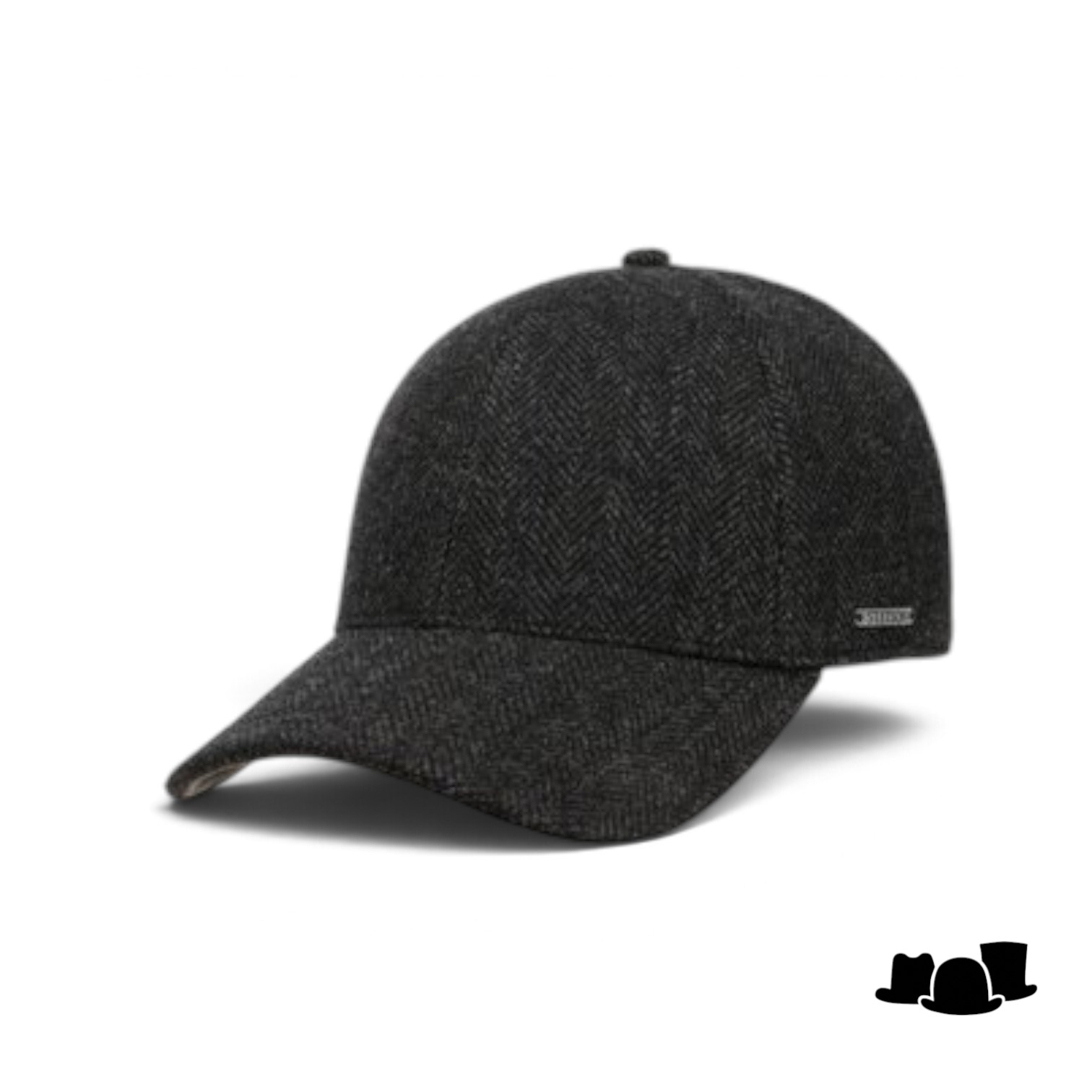 stetson baseballcap wool herringbone antraciet