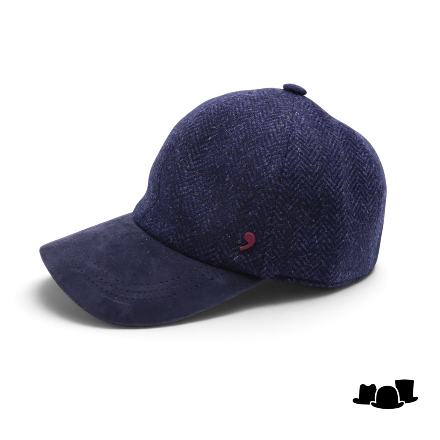 alfonso deste baseball cap wol en leder visgraat donkerblauw