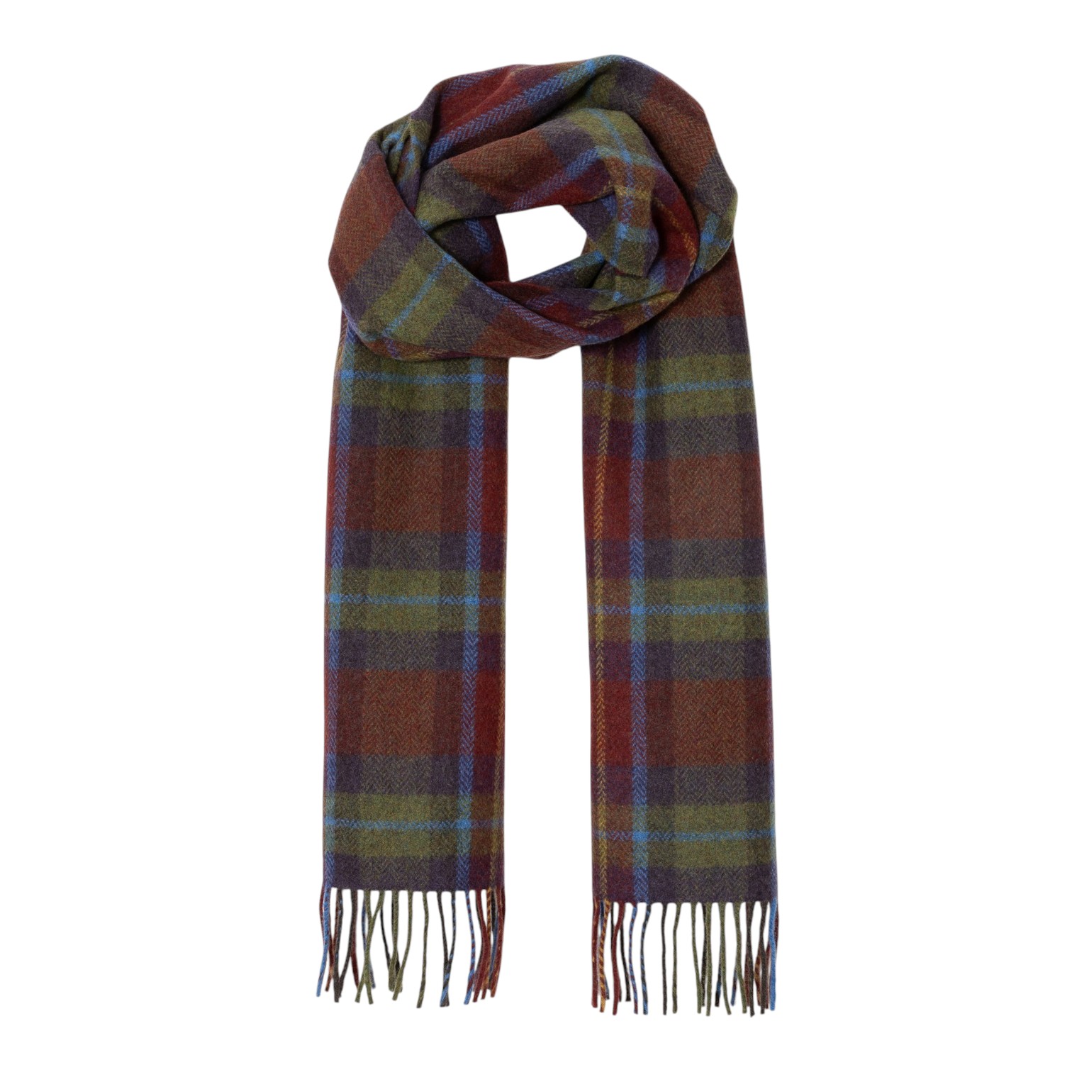 john hanly irish wool scarf long blue green burnt orange plaid