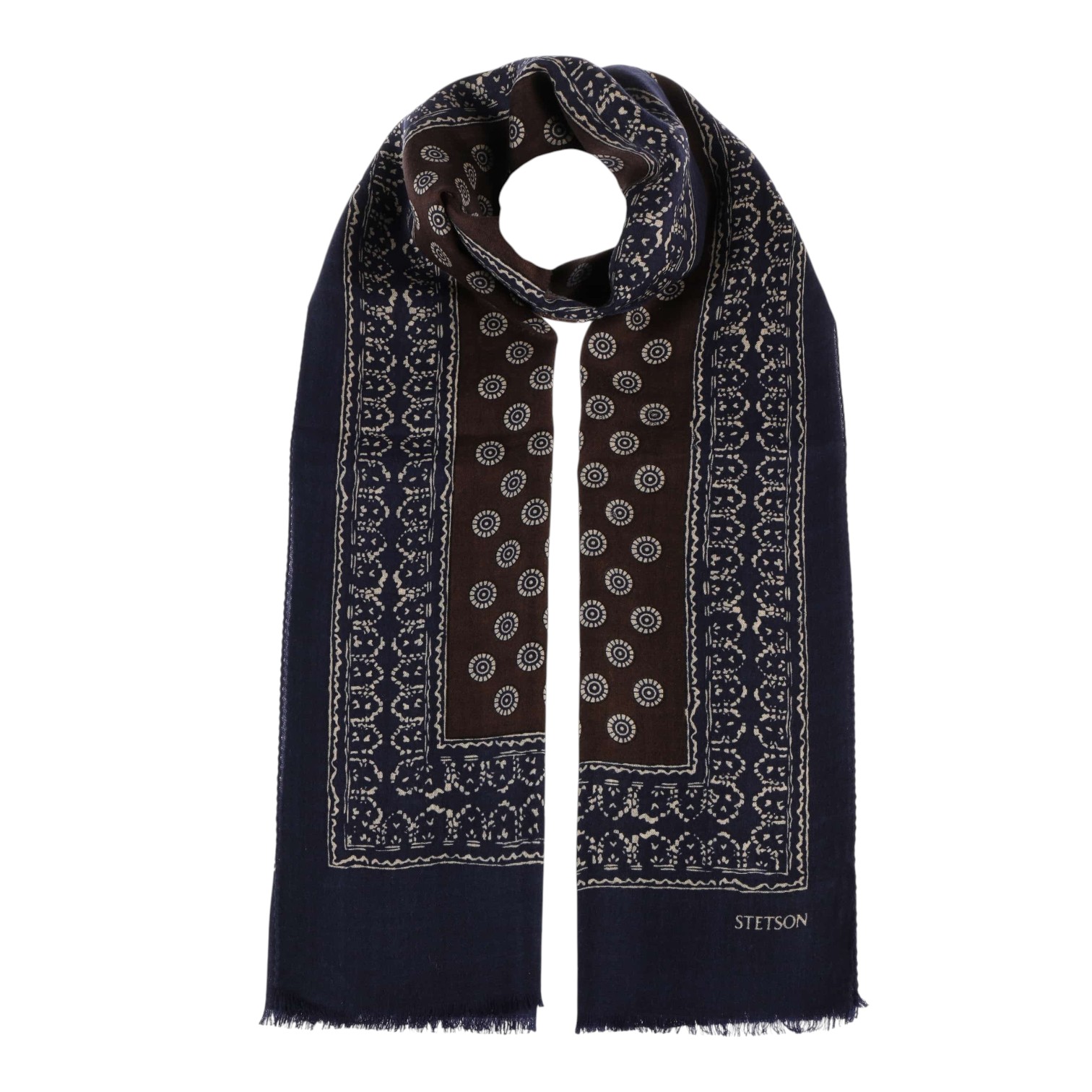 stetson scarf wool polka dots blue brown