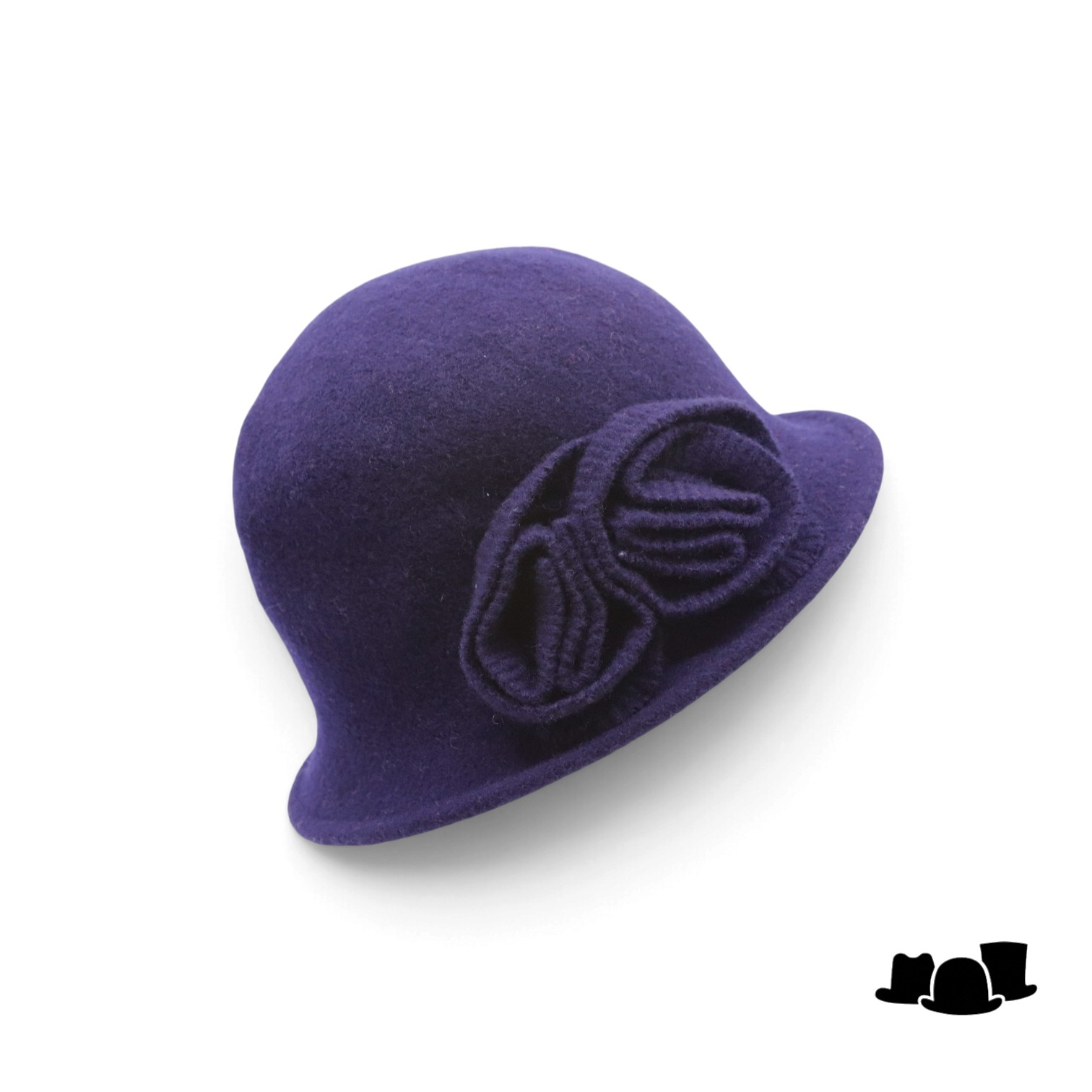 seeberger cloche wool knitted flower marine blue